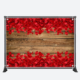 Aperturee - Red Rose Petals Wood Board Valentines Day Backdrop